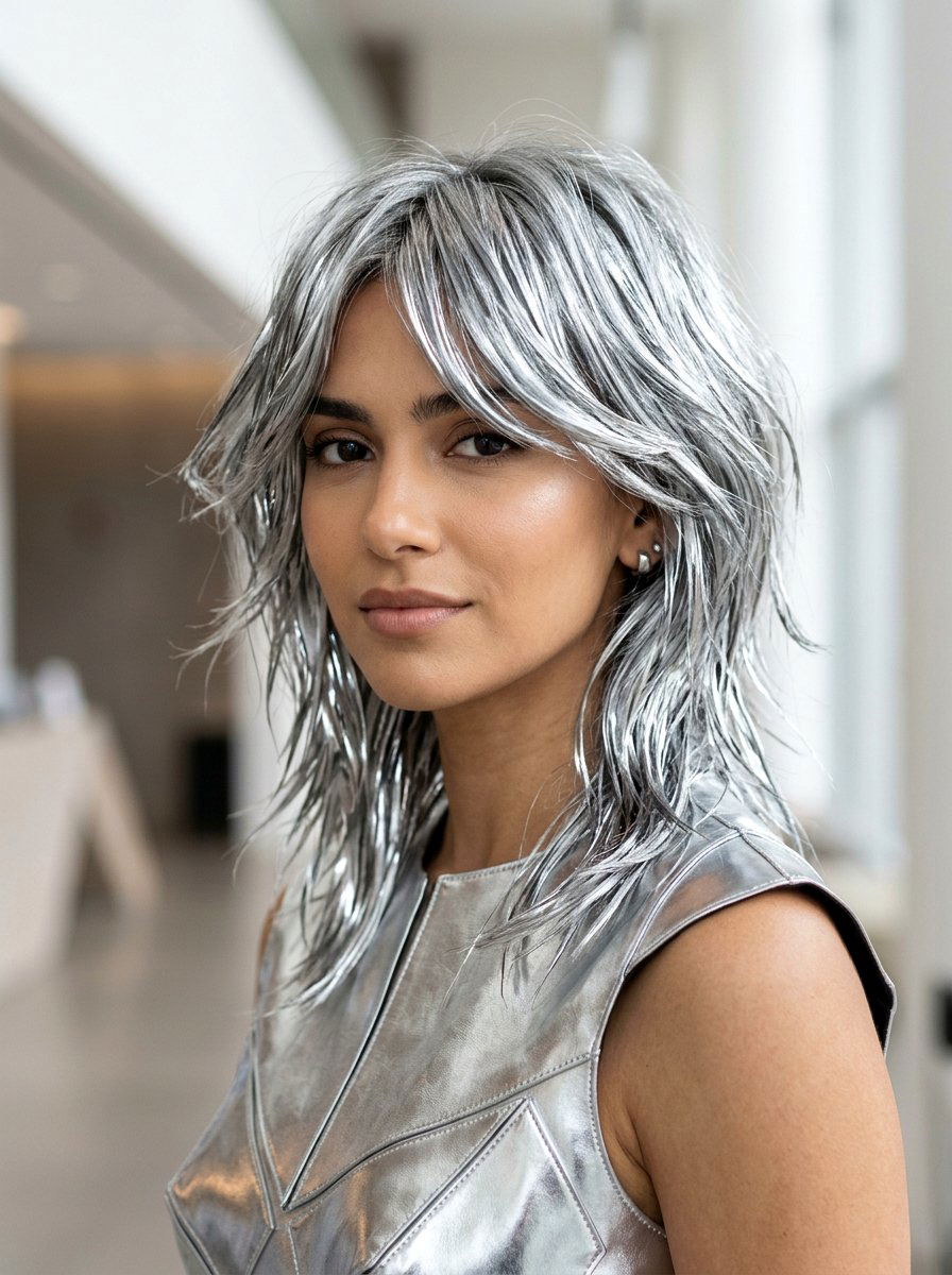 Chrome Silver Shag - 20 silver shag hair color ideas - 20 silver shag hair color ideas