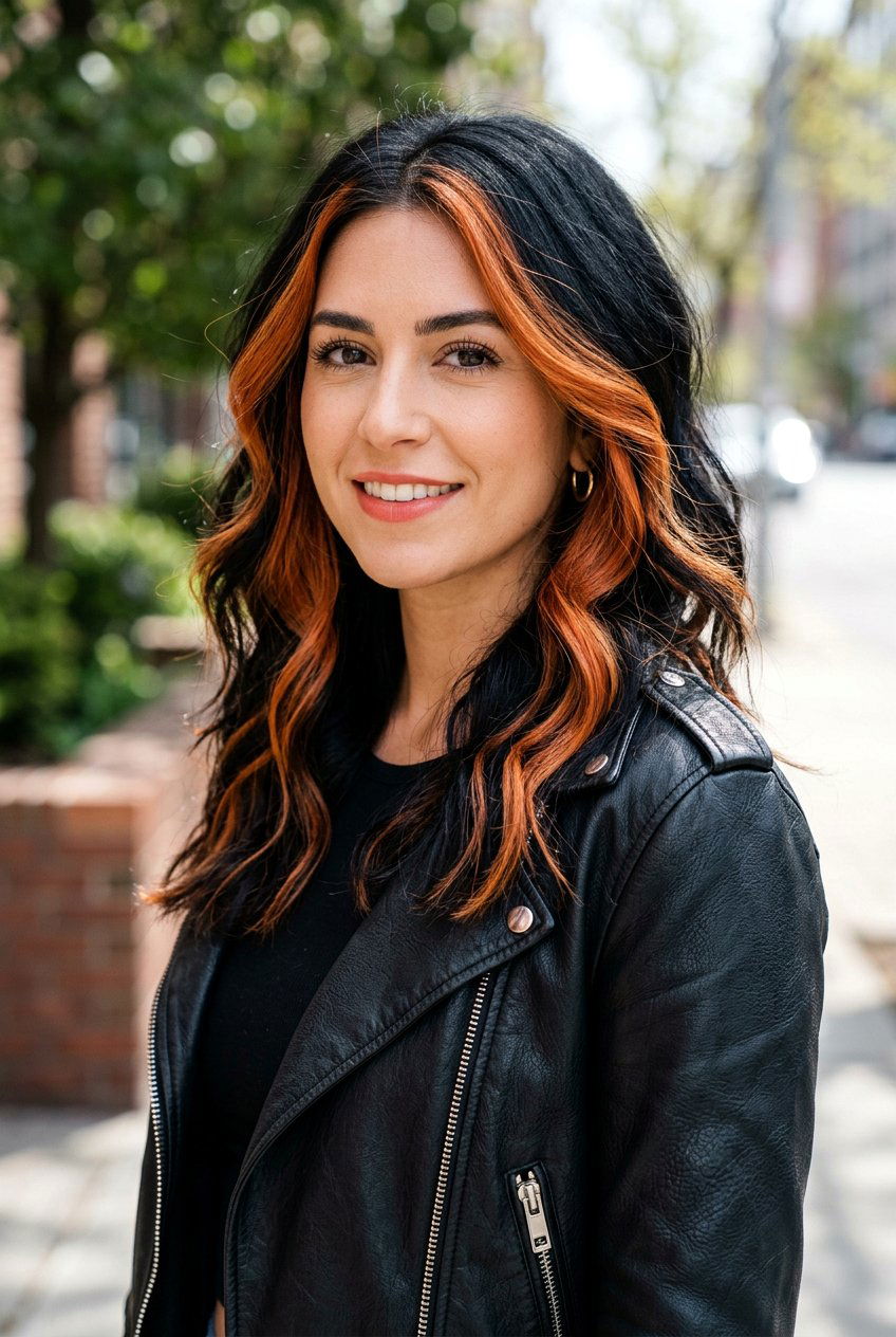 Chunky Apricot Copper Ribbons On Dark Hair - 20 apricot copper ribbons hair - 20 apricot copper ribbons hair