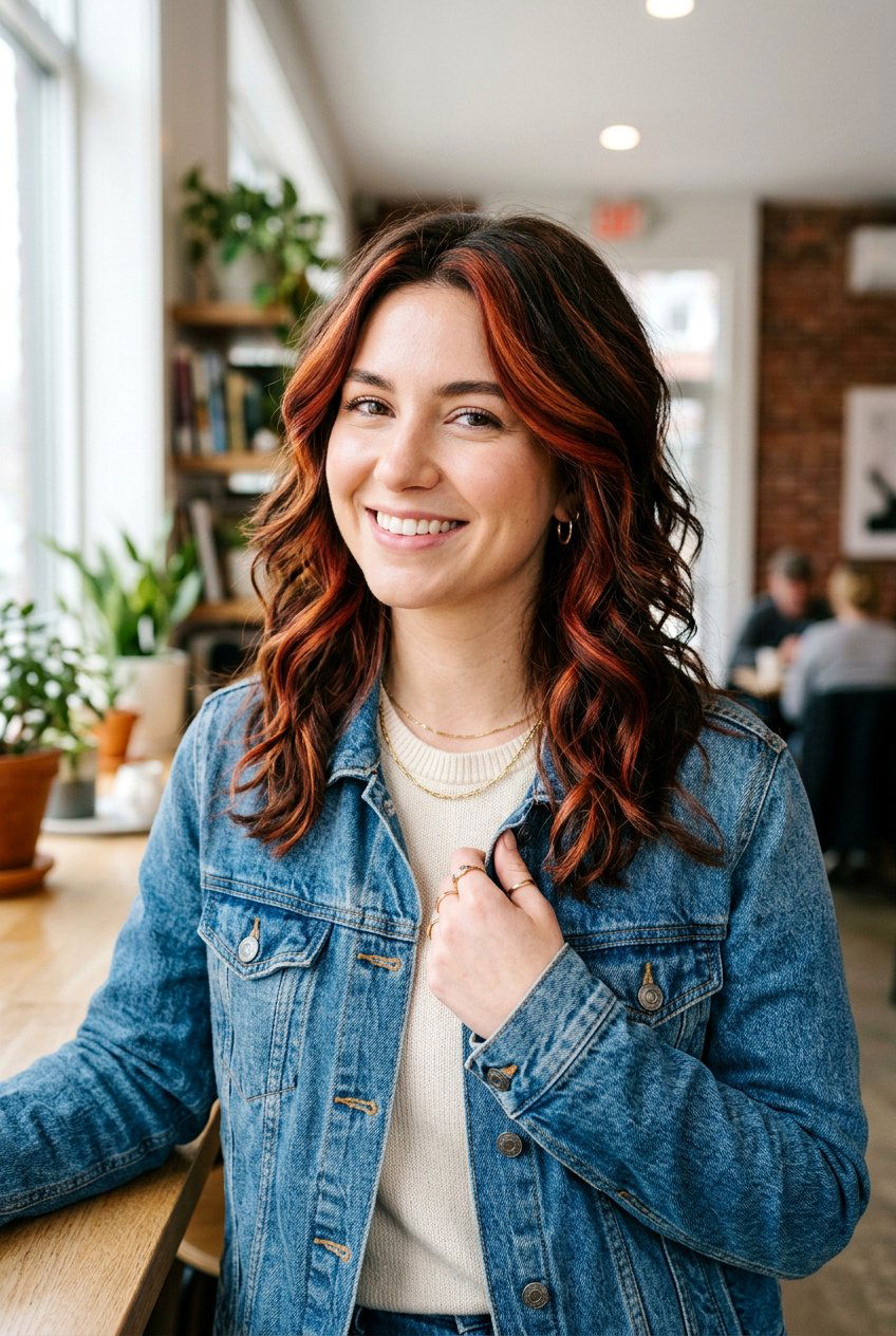 Chunky Auburn Highlights On Layered Brunette Hair - 20 autumn auburn highlights for brunettes - 20 autumn auburn highlights for brunettes