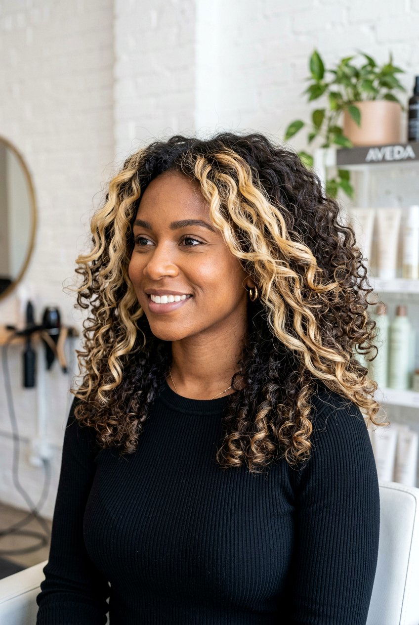 Chunky Blonde Balayage Panels on Curly Hair - 20 blonde balayage for curly hair - 20 blonde balayage for curly hair