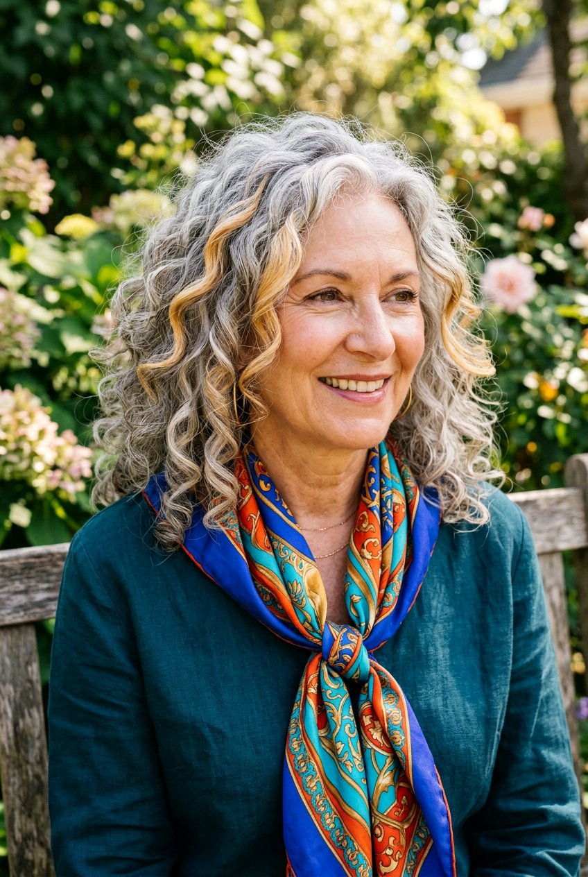 Chunky Blonde Highlights On Gray Curly Hair - 20 blonde gray blend for mature women - 20 blonde gray blend for mature women