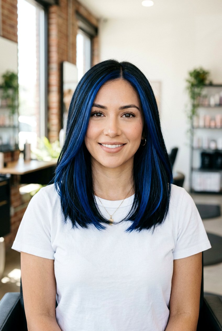 Chunky Blue Balayage Highlights On Black Hair - 20 blue balayage on black hair - 20 blue balayage on black hair