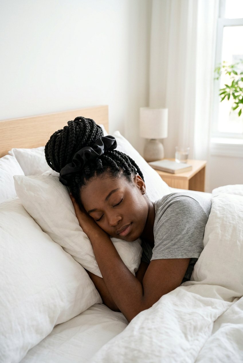 Chunky Box Braids Piled into a High Bun - 20 braided protective styles for sleep - 20 braided protective styles for sleep