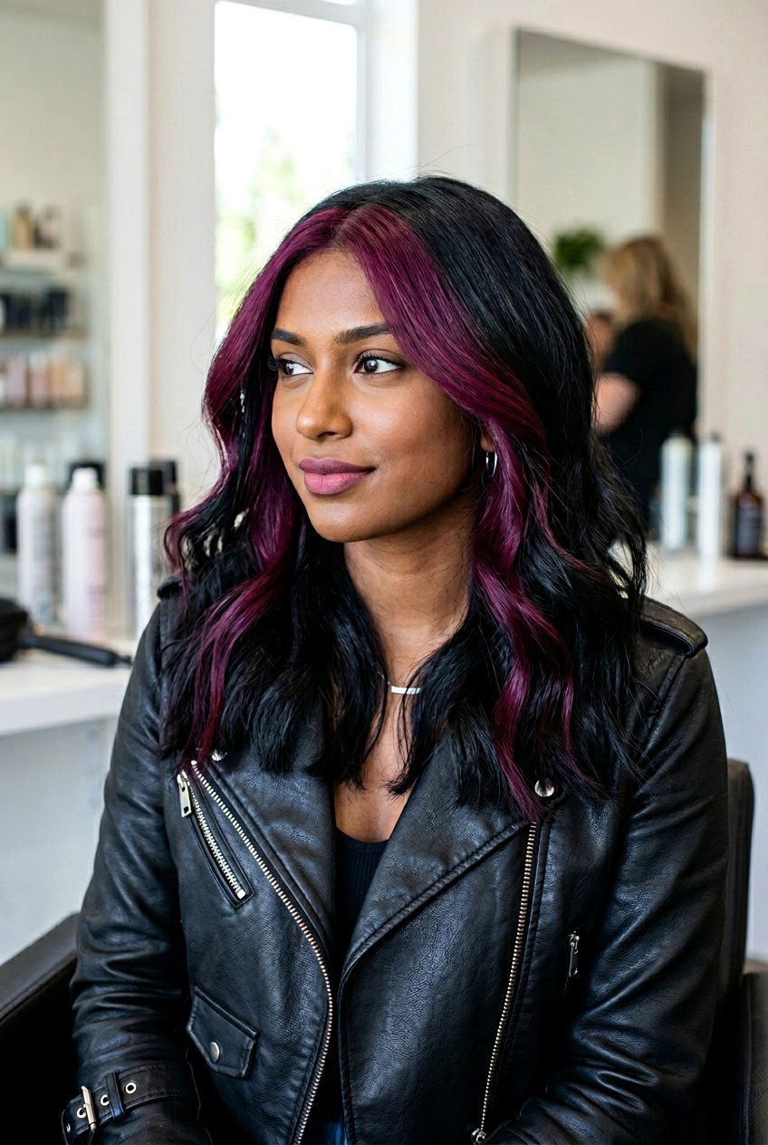 Chunky Burgundy Money Piece on Dark Hair - 20 burgundy money piece on dark hair - 20 burgundy money piece on dark hair