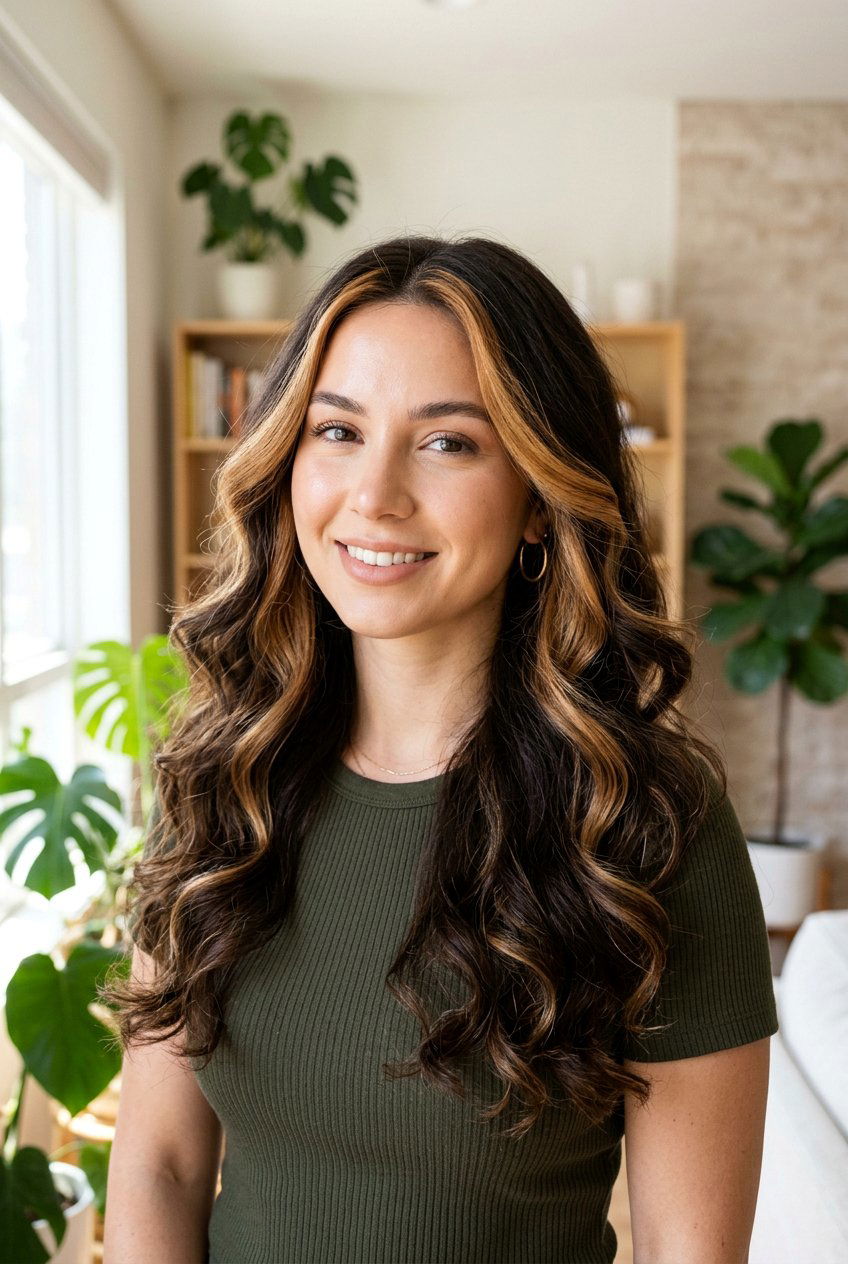 Chunky Caramel Money Piece On Dark Brown Hair - 20 chunky money piece hair - 20 chunky money piece hair