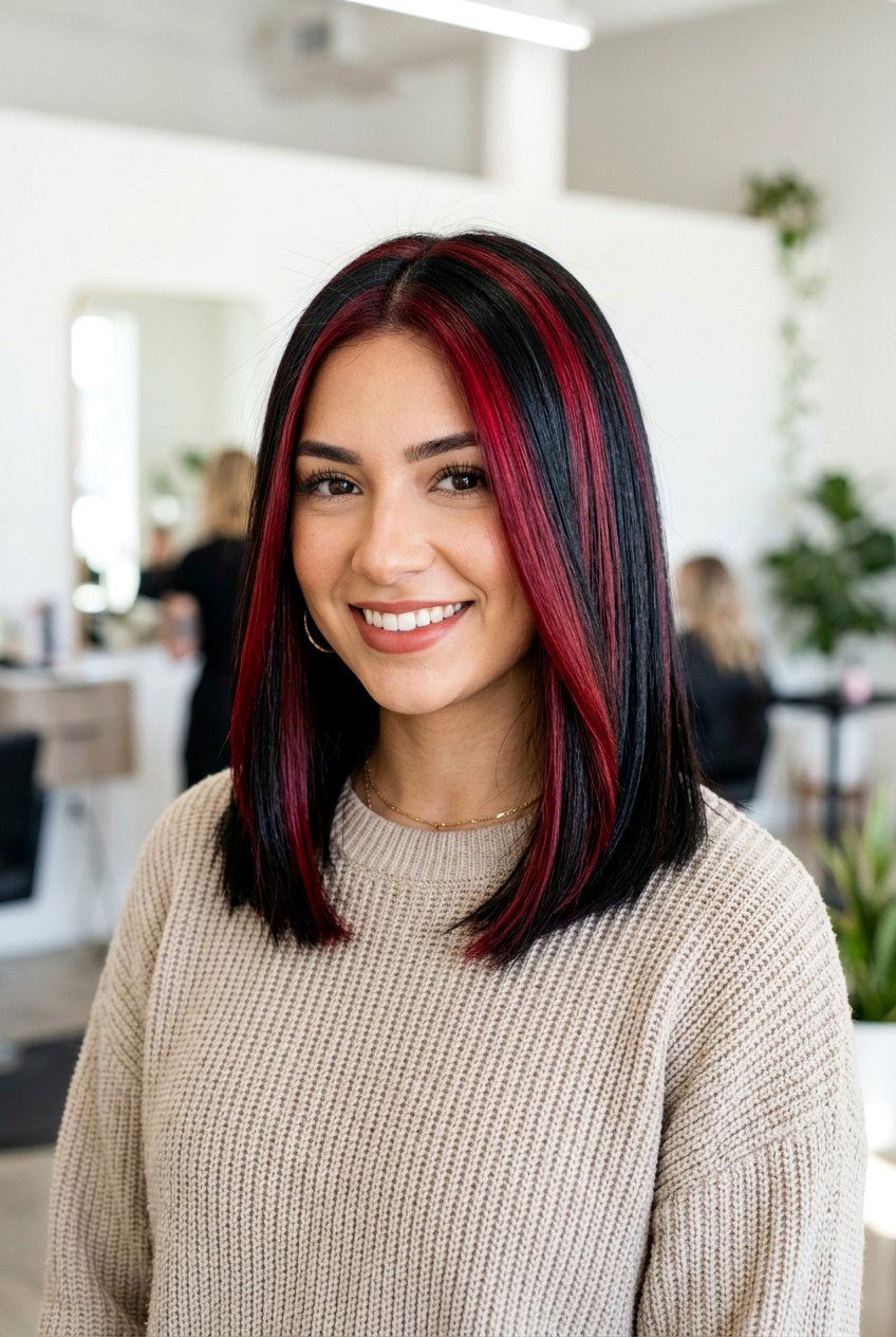 Chunky Cherry Cola Highlights On Black Hair - 20 cherry cola highlights on black hair - 20 cherry cola highlights on black hair