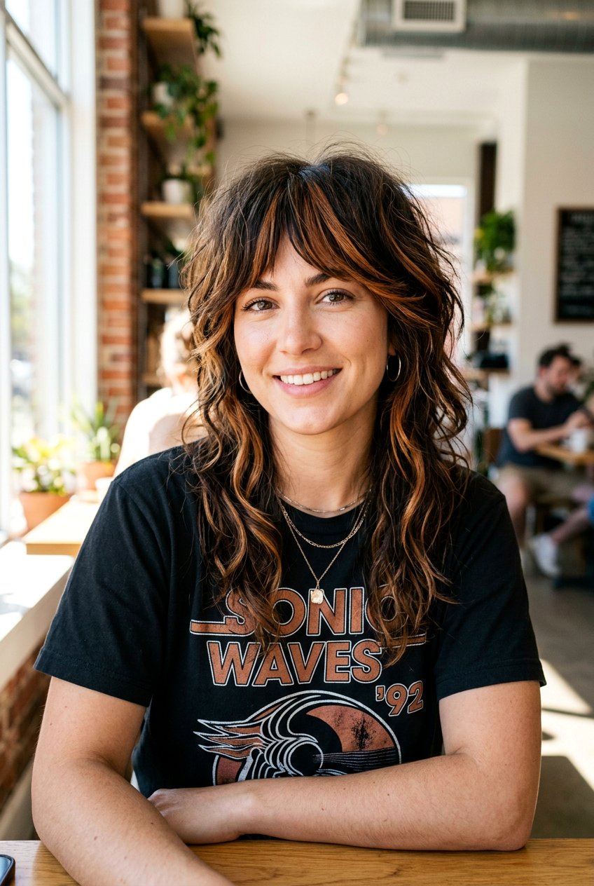 Chunky Chestnut Highlights On Modern Shag - 20 warm chestnut highlights for mature women - 20 warm chestnut highlights for mature women