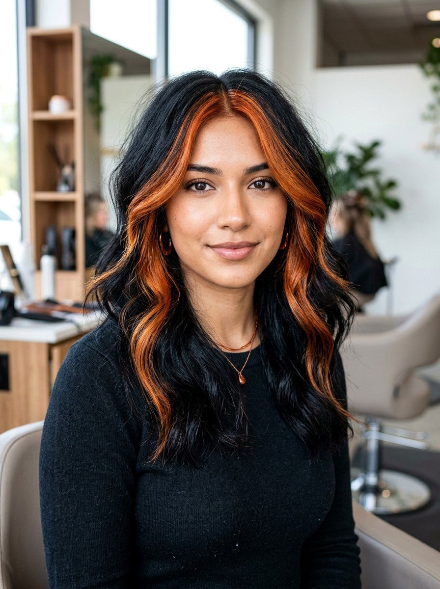 Chunky Copper Front Pieces On Black Hair - 20 chunky copper front pieces - 20 chunky copper front pieces