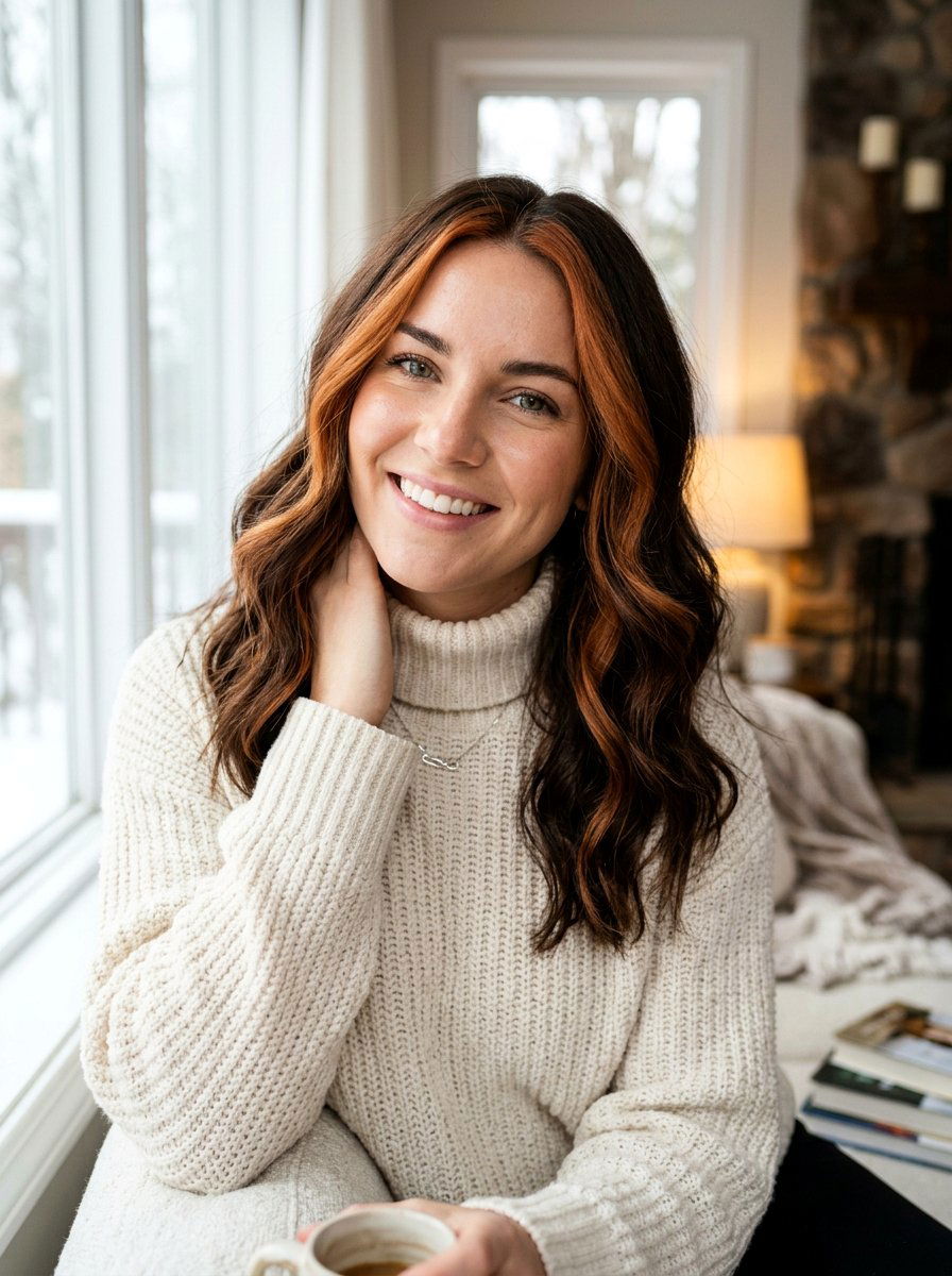 Chunky Copper Front Pieces On Brunette Hair - 20 chunky copper front pieces - 20 chunky copper front pieces