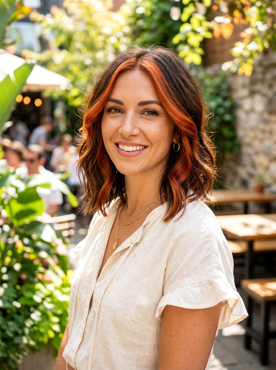 Chunky Copper Front Pieces On Lob Haircut - 20 chunky copper front pieces - 20 chunky copper front pieces