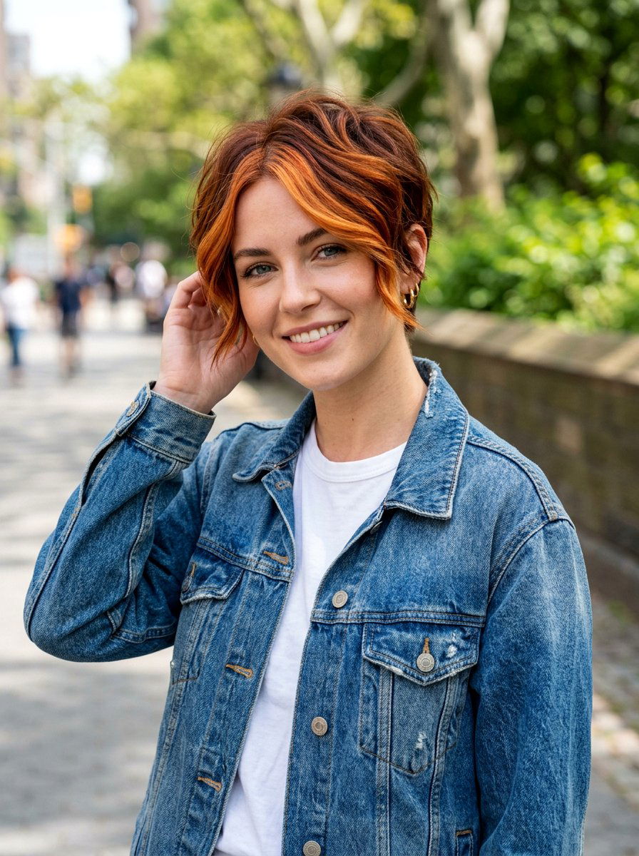 Chunky Copper Front Pieces On Pixie Cut - 20 chunky copper front pieces - 20 chunky copper front pieces