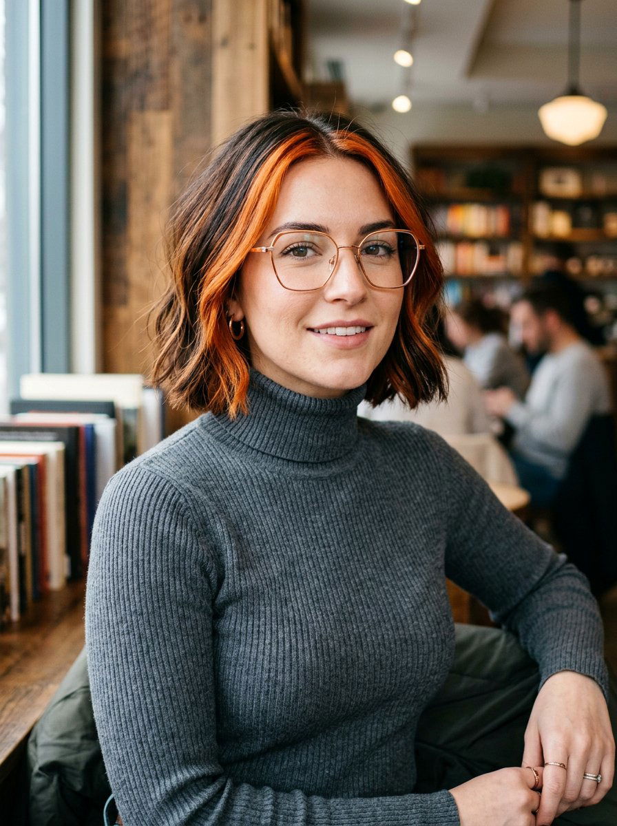 Chunky Copper Front Pieces On Short Bob - 20 chunky copper front pieces - 20 chunky copper front pieces