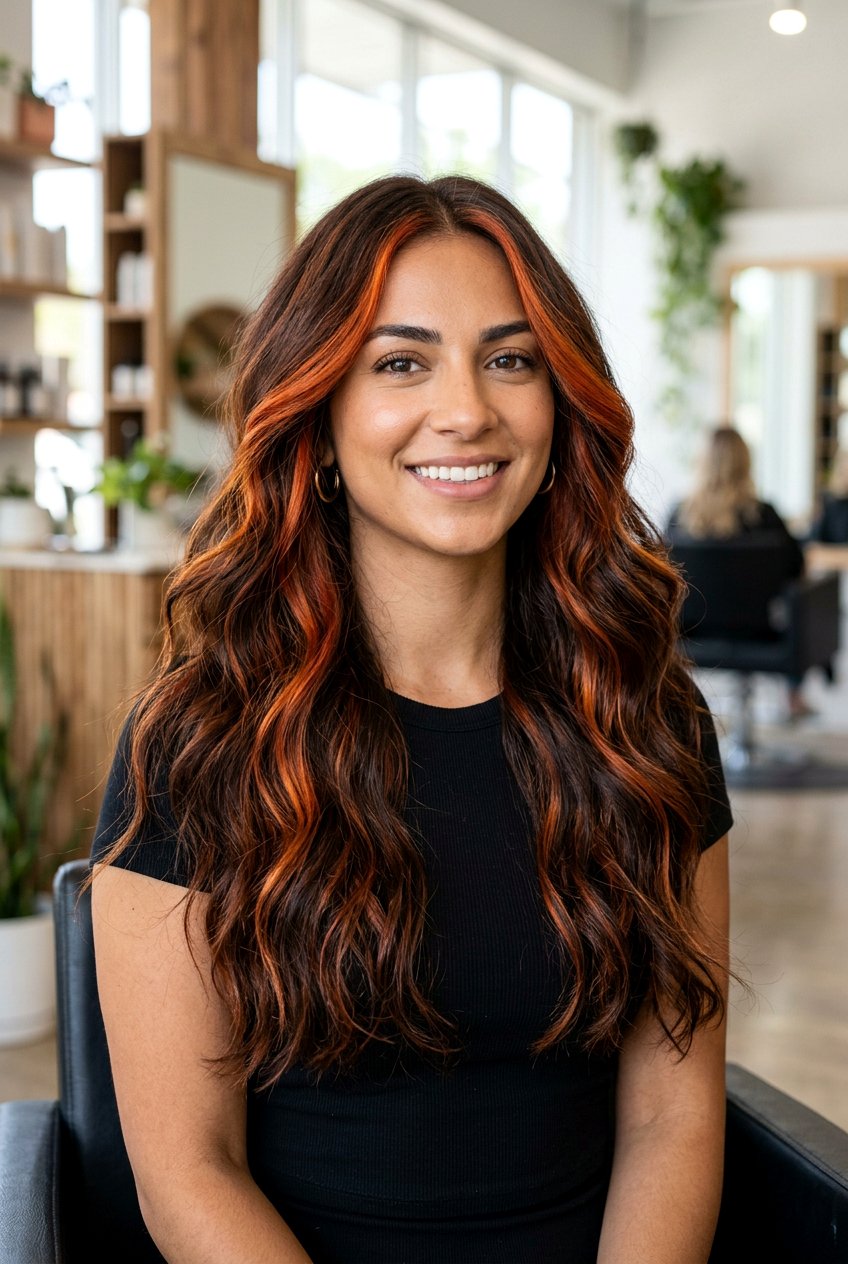 Chunky Copper Highlights Brunette - 20 chunky highlights hair - 20 chunky highlights hair