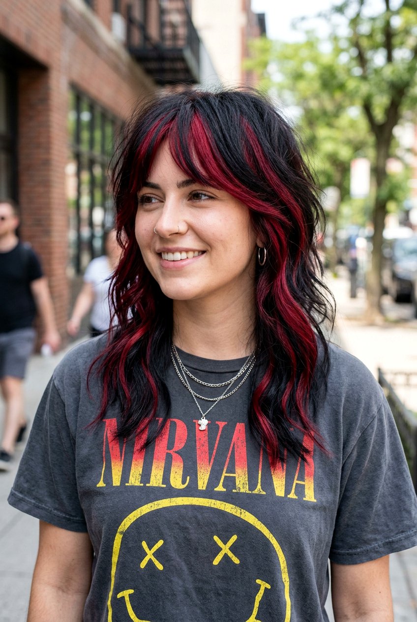 Chunky Cranberry Highlights Black Hair - 20 cranberry highlights on black hair - 20 cranberry highlights on black hair