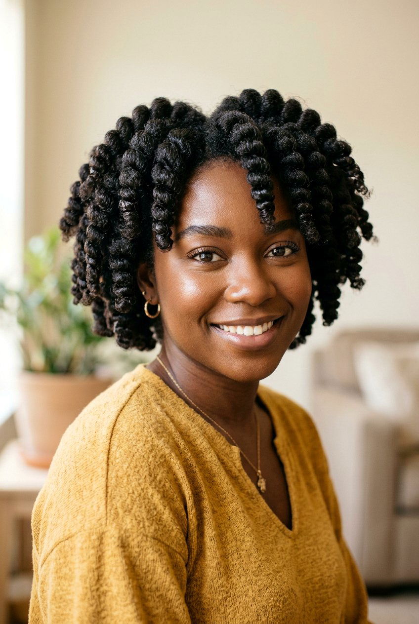 Chunky Finger Coils on Short Natural Hair - 20 finger coil twa hairstyle - 20 finger coil twa hairstyle