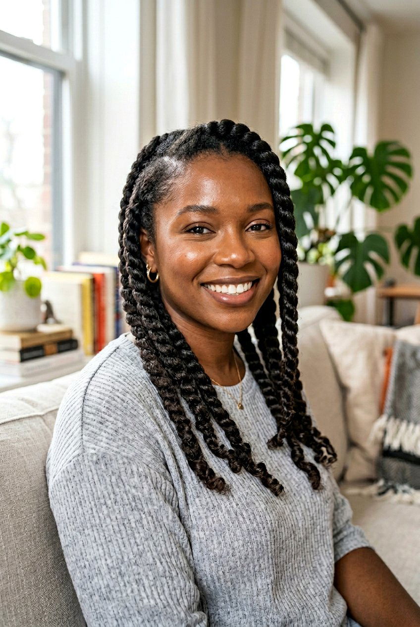 Chunky Flat Twists Worn Loose - 20 easy protective styles without extensions - 20 easy protective styles without extensions