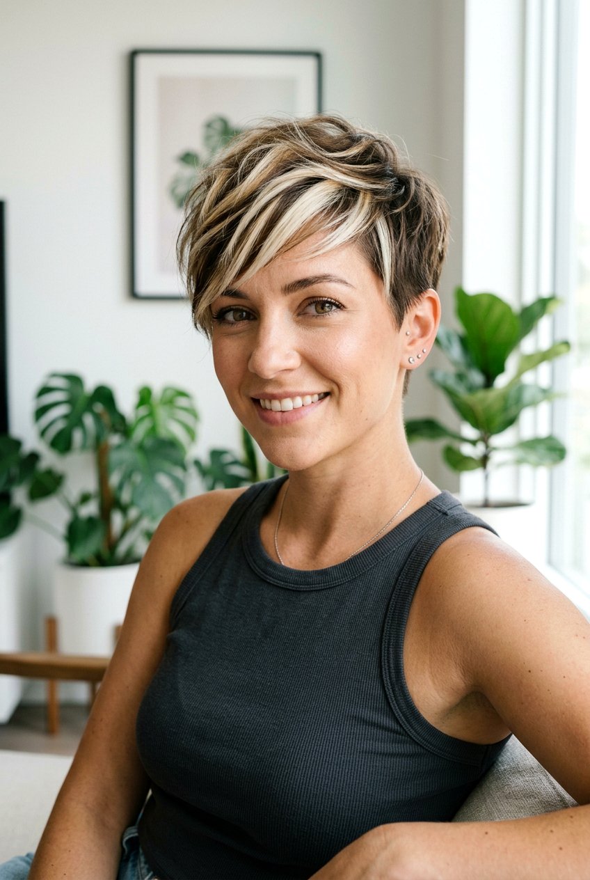 Chunky Highlight Pixie Cut - 20 hair color ideas for pixie cuts - 20 hair color ideas for pixie cuts