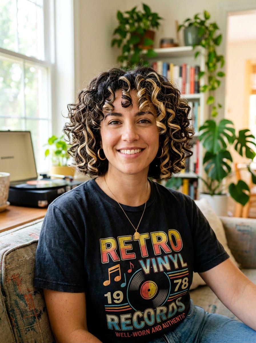 Chunky Highlighted Curly Bob - 20 curly bob hair color ideas - 20 curly bob hair color ideas