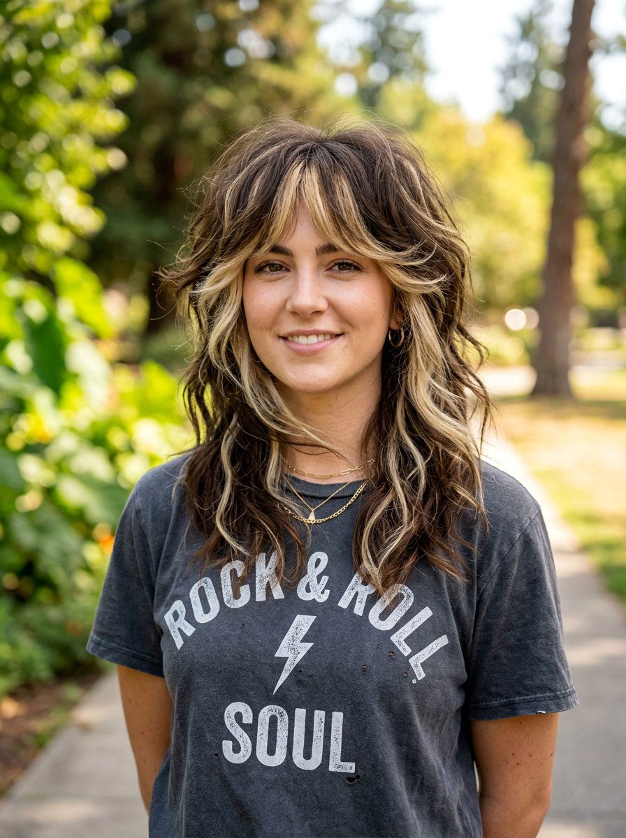 Chunky Highlighted Wolf Cut - 20 hair color ideas for wolf cuts - 20 hair color ideas for wolf cuts