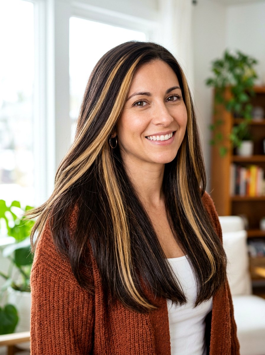 Chunky Honey Blonde Ribbons on Deep Brown Hair - 20 warm honey blonde with ribbons - 20 warm honey blonde with ribbons