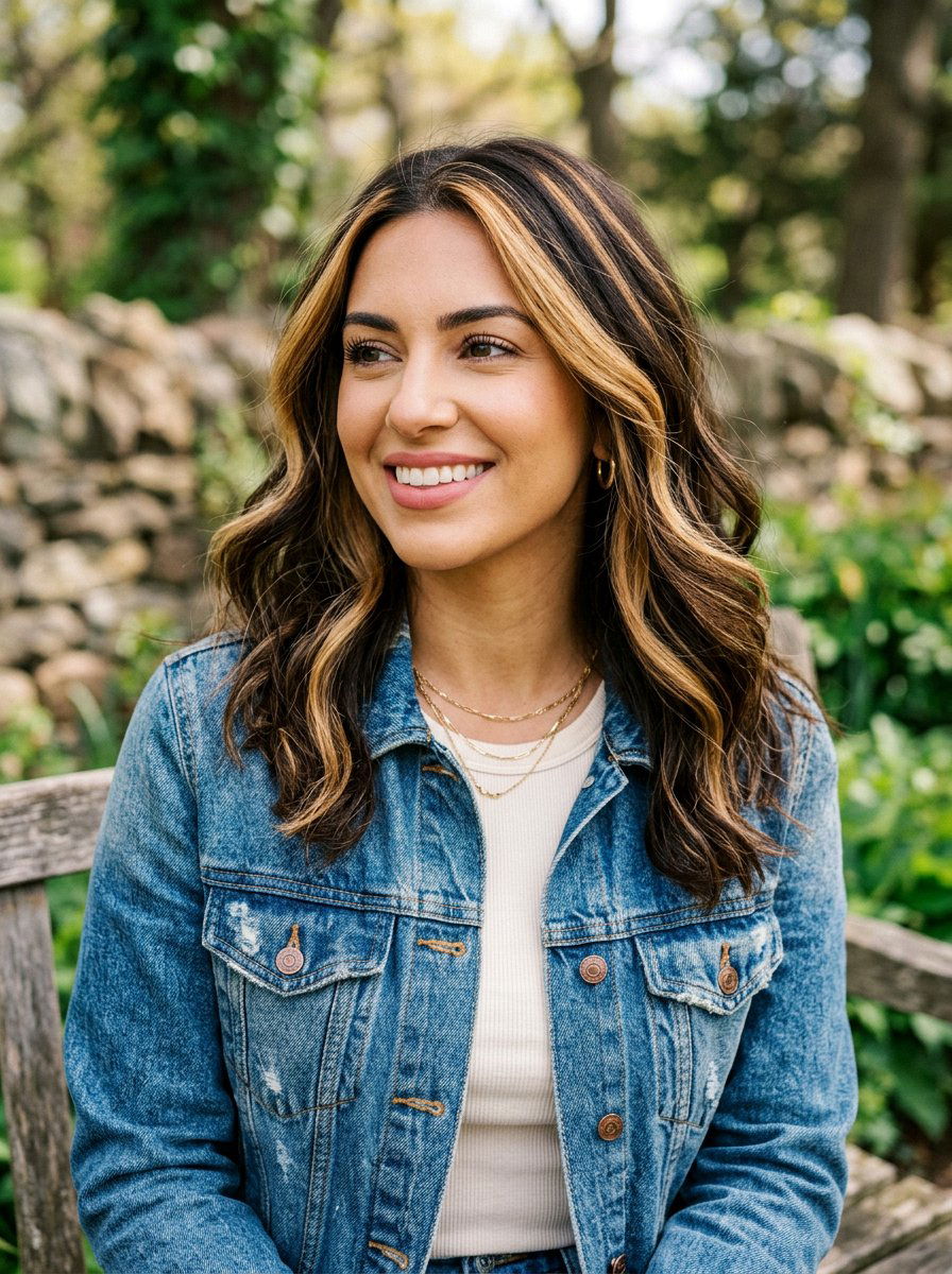 Chunky Honey Highlights On Brunette Hair - 20 summer honey highlights for brunettes - 20 summer honey highlights for brunettes