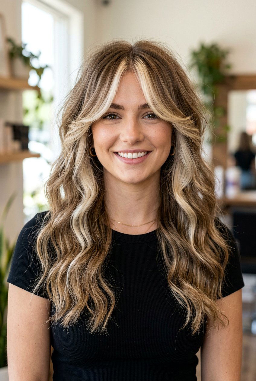 Chunky Money Piece With Curtain Bangs - 20 chunky money piece hair - 20 chunky money piece hair