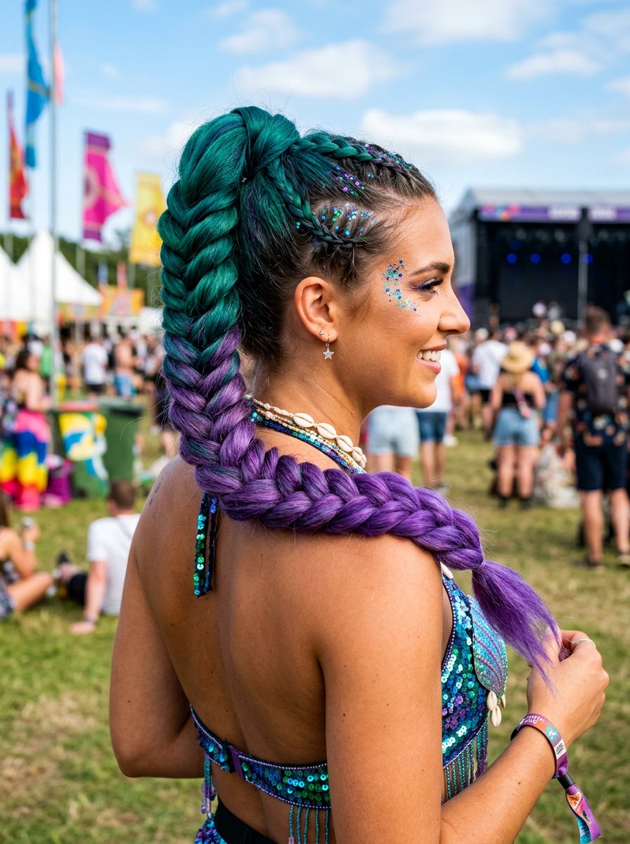 Chunky Ombre Braid Ponytail - 20 rave braid ponytail hairstyle - 20 rave braid ponytail hairstyle