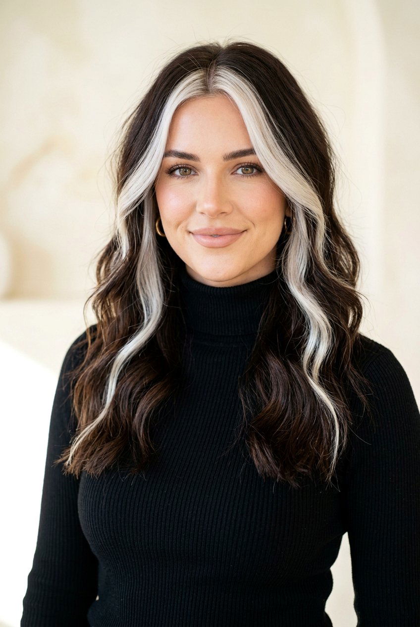 Chunky Platinum Money Piece On Brunette Hair - 20 brunette hair with platinum money piece - 20 brunette hair with platinum money piece