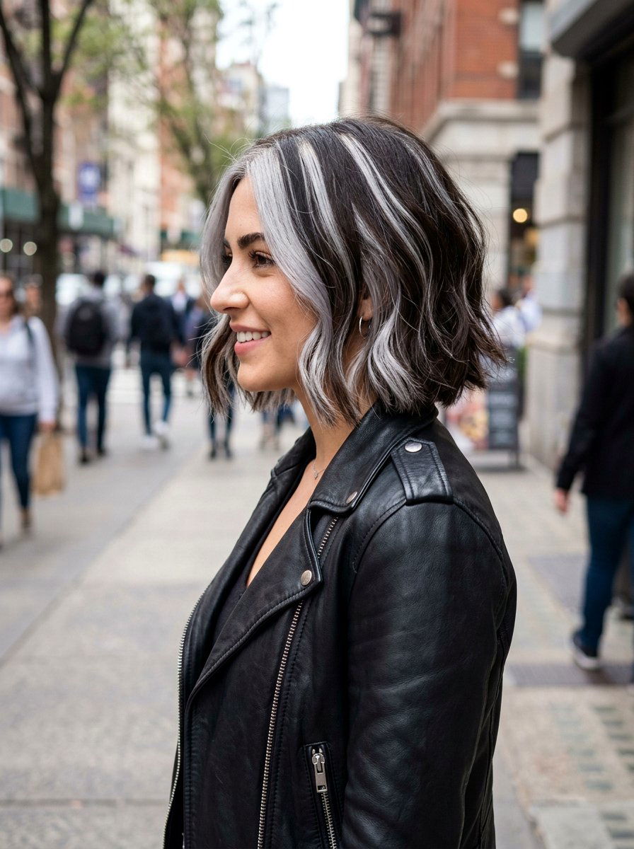 Chunky Silver Highlights on Dark Hair - 20 silver blending highlights for dark hair - 20 silver blending highlights for dark hair