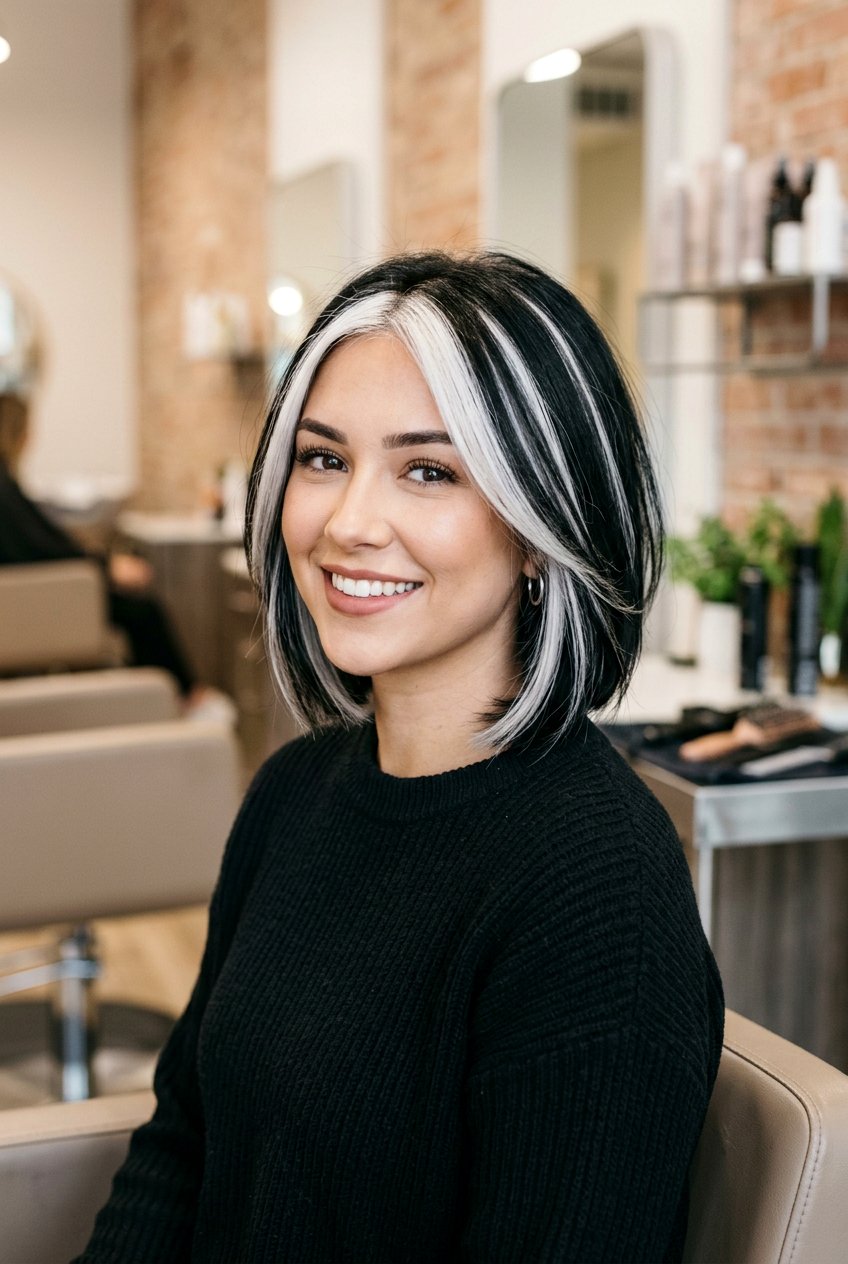 Chunky White Highlights On Black Hair - 20 e girl hair color - 20 e girl hair color