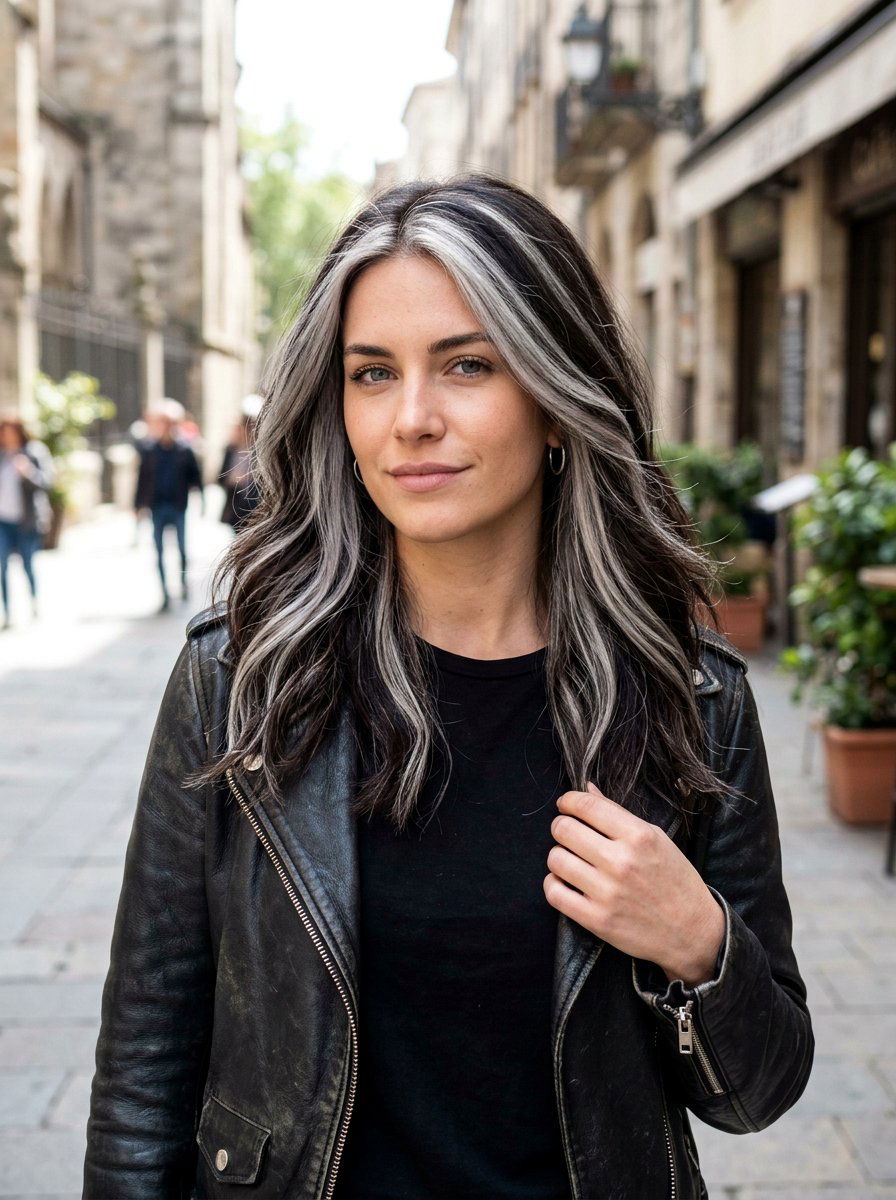 Chunky silver streaks brunette hair - 20 silver streaks on brunette hair - 20 silver streaks on brunette hair