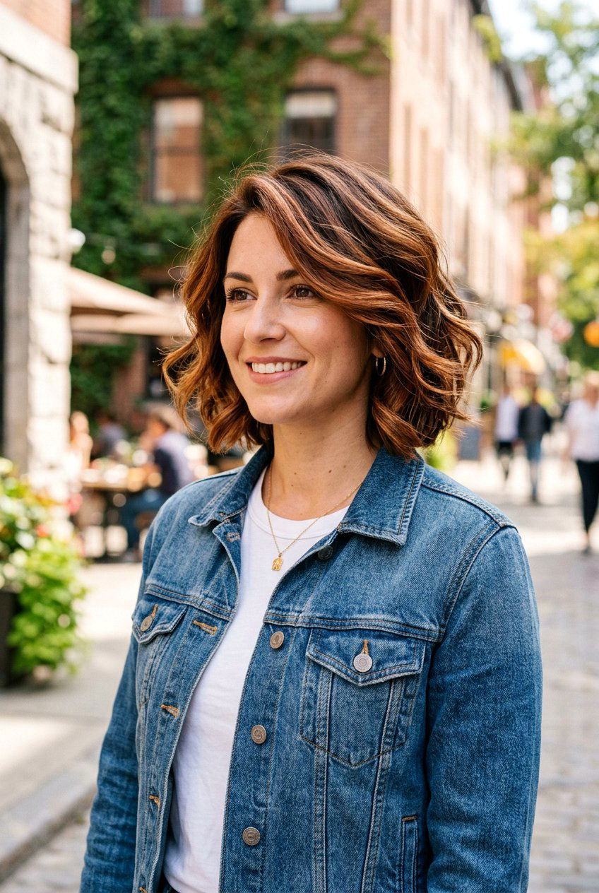 Cinnamon Balayage Layered Bob - 20 brunette bob balayage ideas - 20 brunette bob balayage ideas