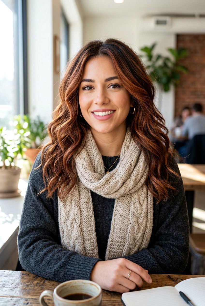 Cinnamon Balayage Layered Haircut - 20 natural looking balayage for brunettes