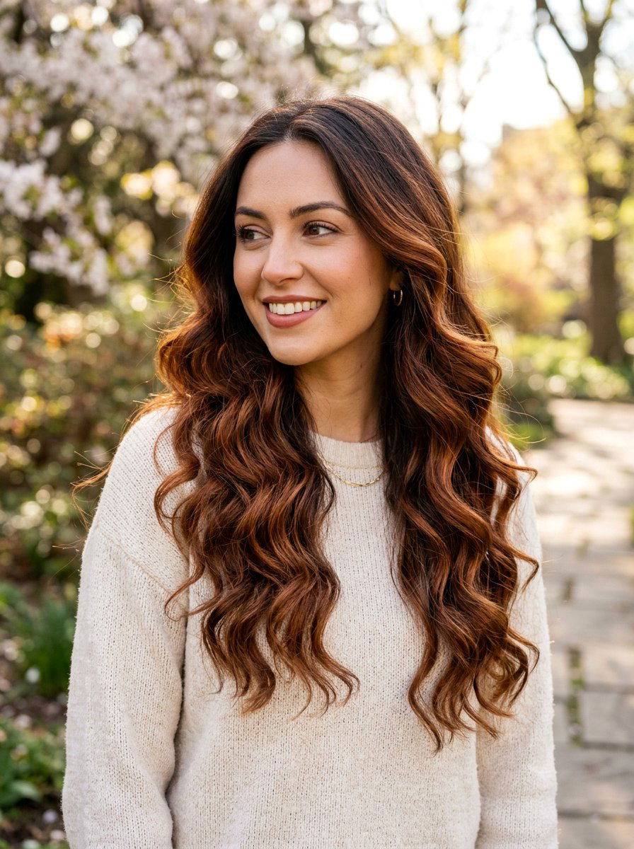 Cinnamon Balayage On Brunette Hair - 20 spring balayage for brunettes - 20 spring balayage for brunettes