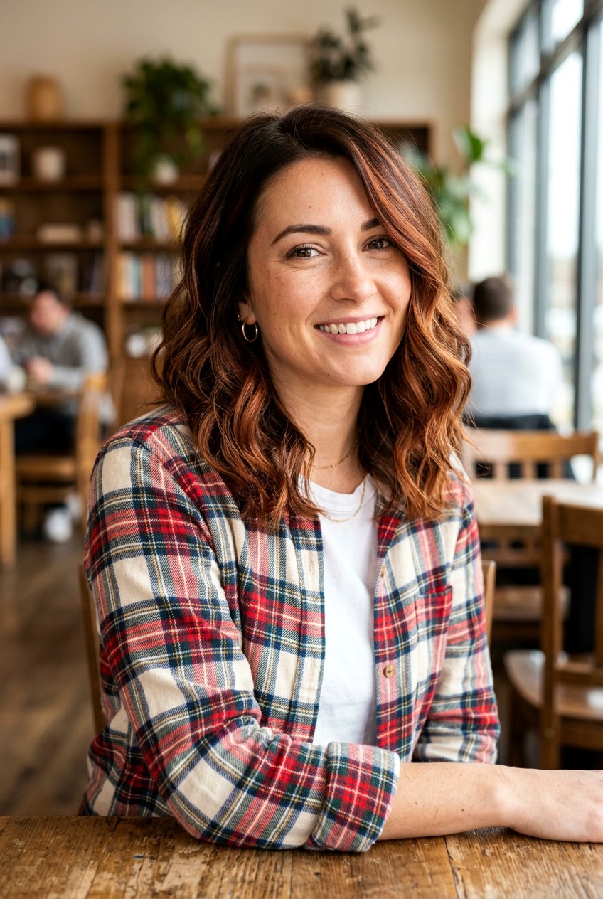 Cinnamon Balayage Wavy Lob - 20 brunette lob balayage ideas - 20 brunette lob balayage ideas