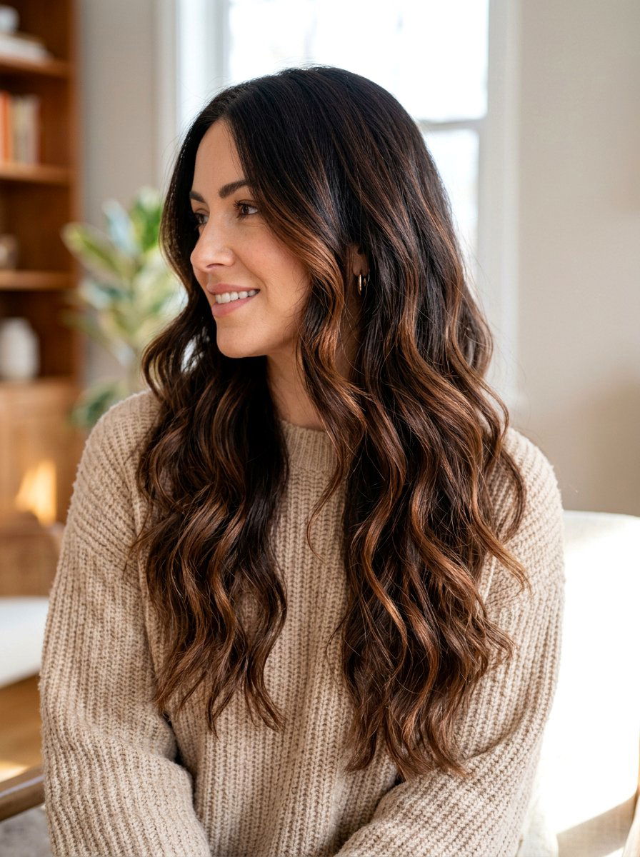 Cinnamon Brown Balayage on Dark Brunette Hair - 20 warm cinnamon brunette balayage - 20 warm cinnamon brunette balayage