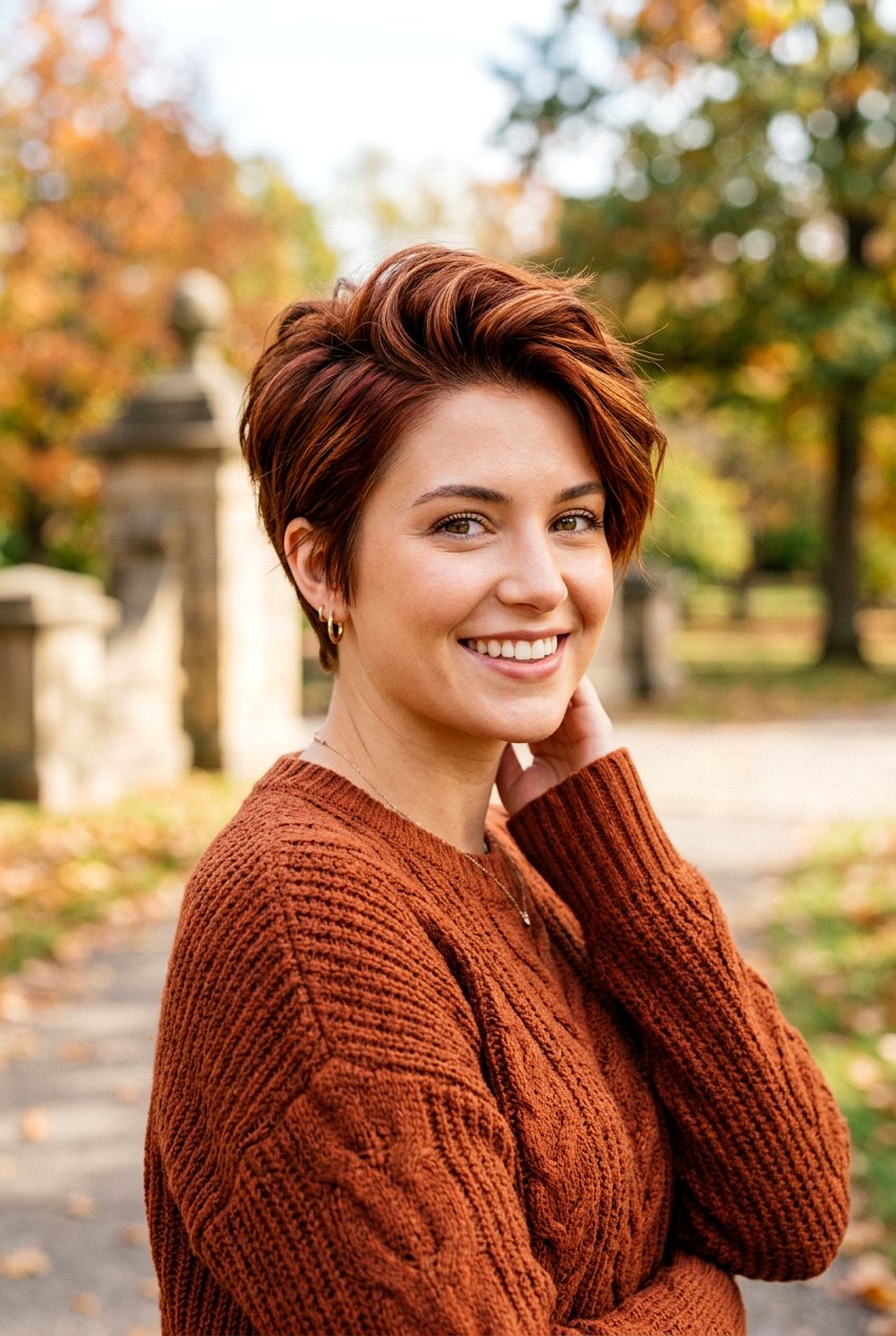 Cinnamon Brown Pixie - 20 brunette pixie hair color ideas - 20 brunette pixie hair color ideas
