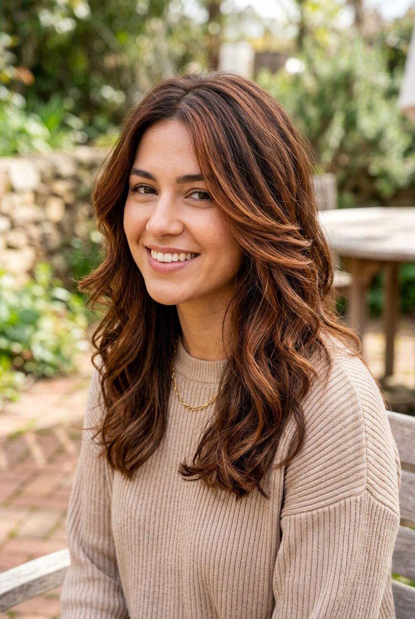 Cinnamon Brunette Balayage On Medium Layers - 20 low maintenance brunette balayage - 20 low maintenance brunette balayage