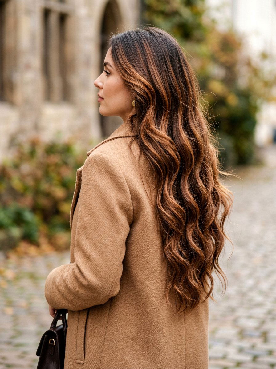 Cinnamon Chestnut Balayage on Long Hair - 20 warm cinnamon brunette balayage - 20 warm cinnamon brunette balayage