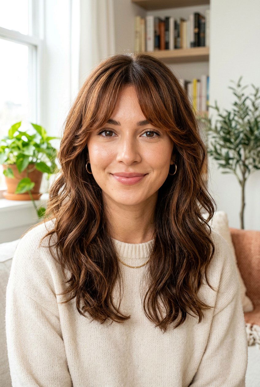 Cinnamon Cookie Butter Curtain Bangs Look - 20 cinnamon cookie butter hair - 20 cinnamon cookie butter hair