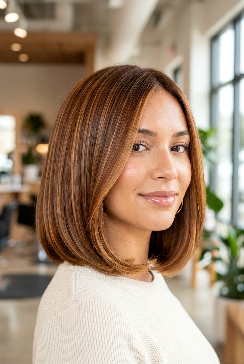 Cinnamon Cookie Butter Glossy Blowout Bob - 20 cinnamon cookie butter hair - 20 cinnamon cookie butter hair