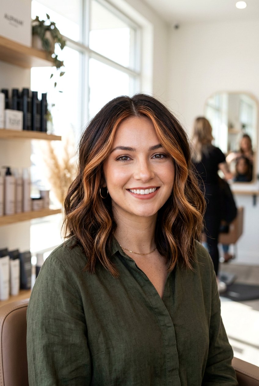 Cinnamon Cookie Butter Lob with Face Framing Highlights - 20 cinnamon cookie butter hair - 20 cinnamon cookie butter hair