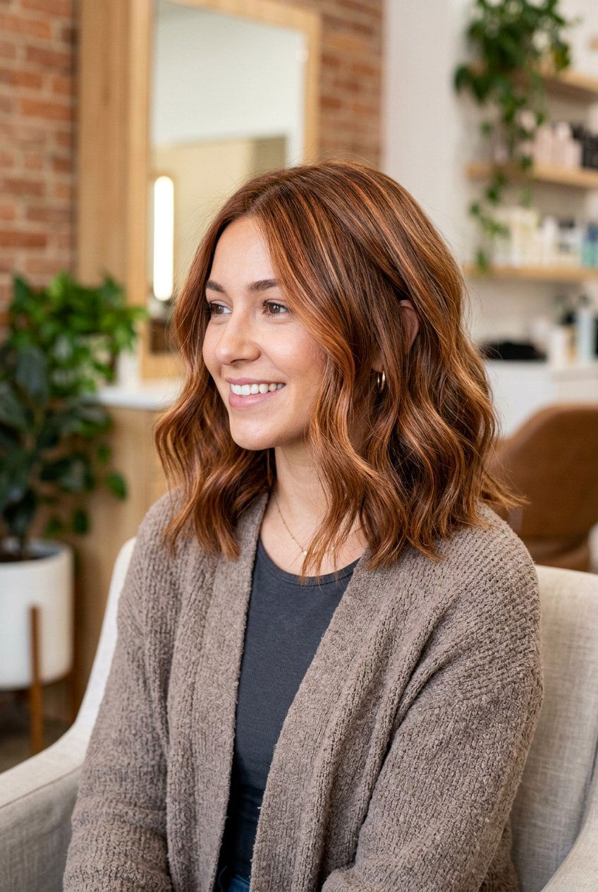 Cinnamon Copper Babylights on Medium Length Hair - 20 cinnamon copper babylights - 20 cinnamon copper babylights