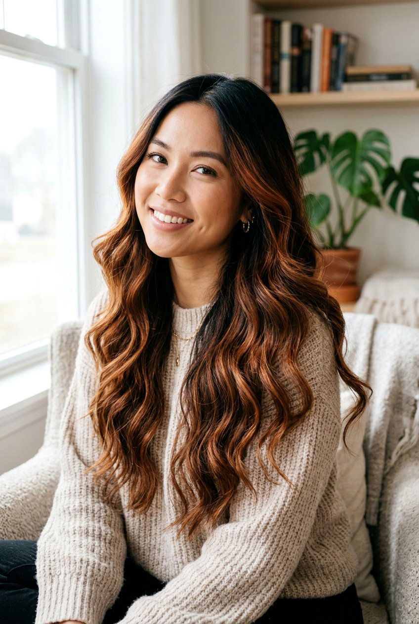 Cinnamon Copper Balayage On Black Hair - 20 cinnamon copper balayage - 20 cinnamon copper balayage