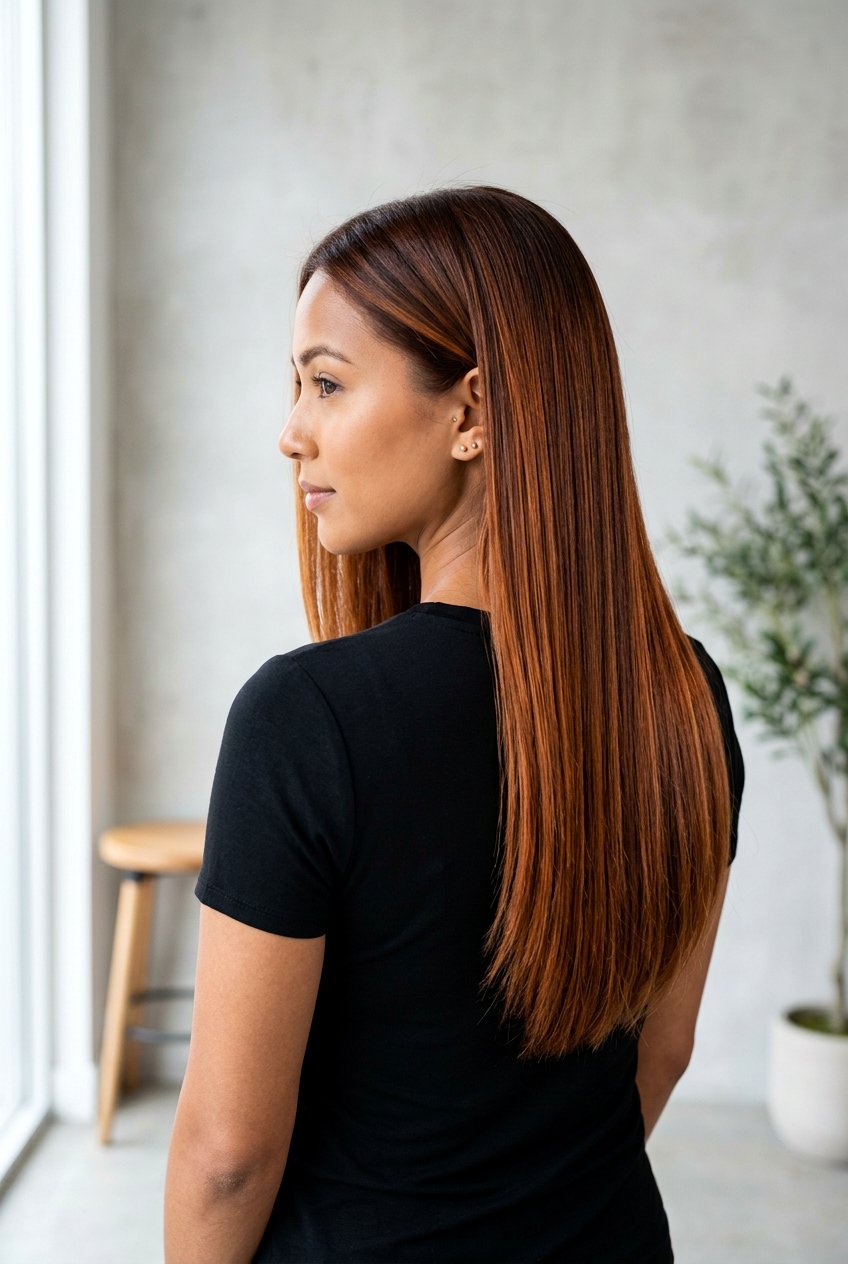 Cinnamon Copper Balayage On Straight Hair - 20 cinnamon copper balayage - 20 cinnamon copper balayage