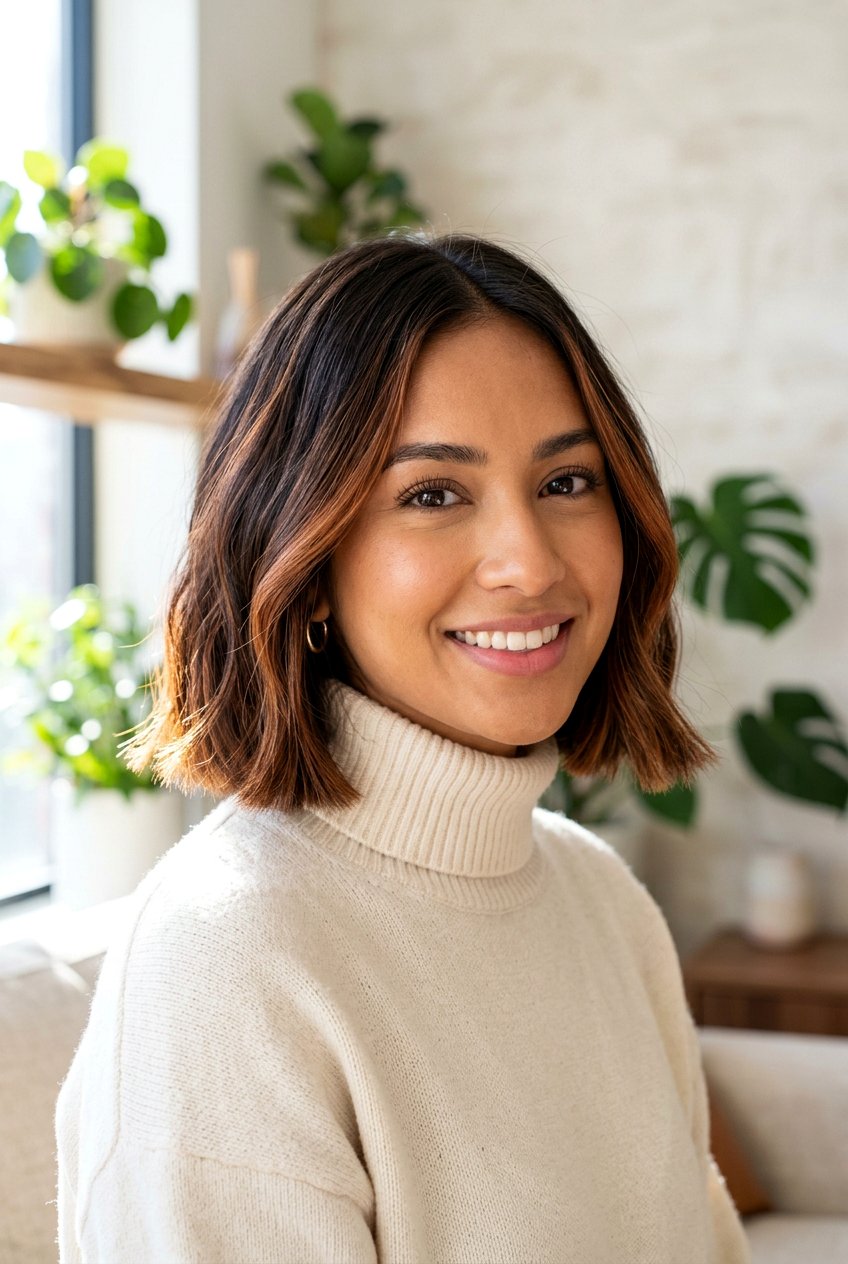 Cinnamon Highlights on Dark Bob Haircut - 20 cinnamon highlights on dark hair - 20 cinnamon highlights on dark hair