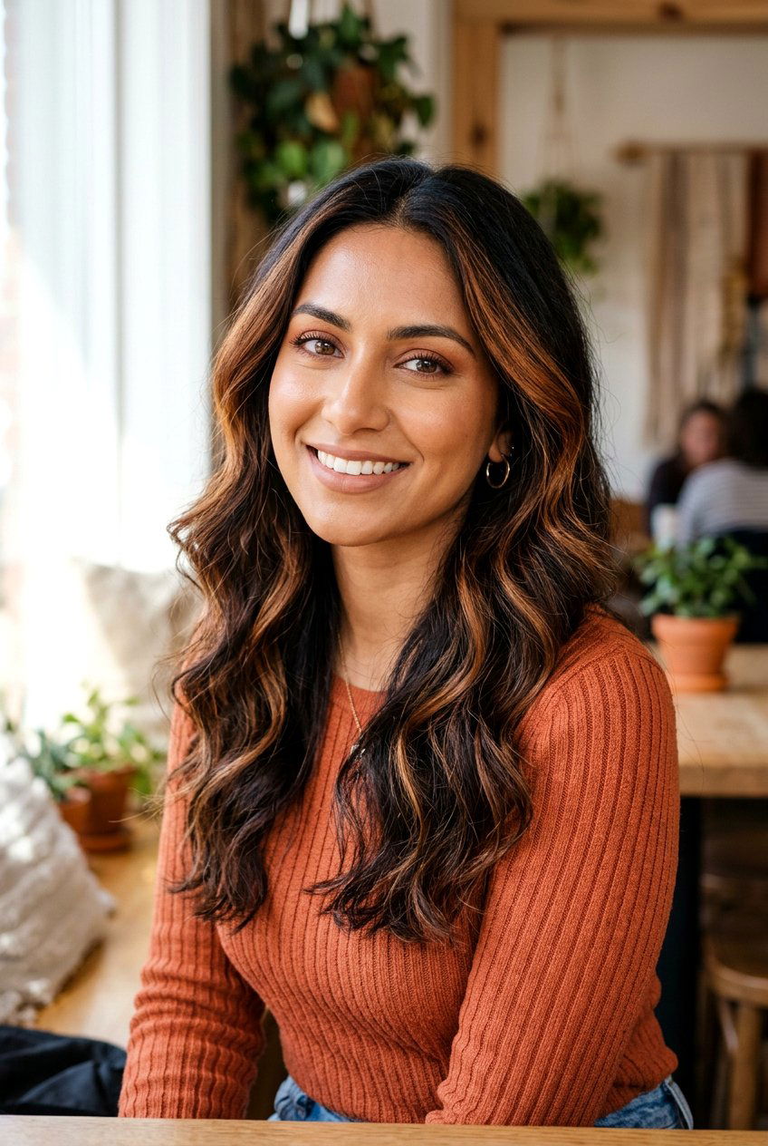 Cinnamon Highlights on Dark Hair for Warm Skin Tones - 20 cinnamon highlights on dark hair - 20 cinnamon highlights on dark hair