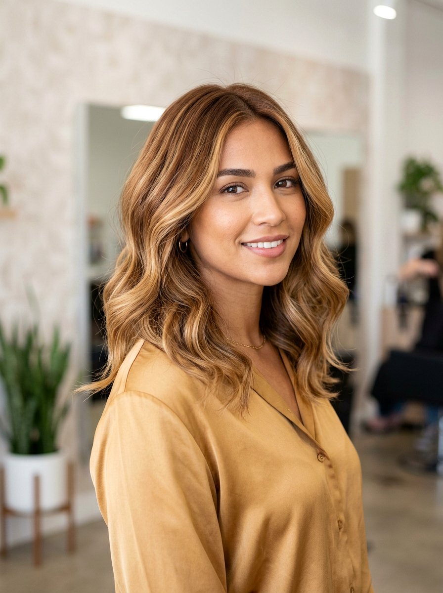 Cinnamon Honey Balayage on Shoulder Length Hair - 20 warm cinnamon brunette balayage - 20 warm cinnamon brunette balayage