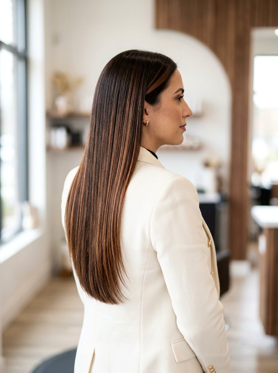 Cinnamon Maple Balayage on Straight Dark Brown Hair - 20 warm cinnamon brunette balayage - 20 warm cinnamon brunette balayage