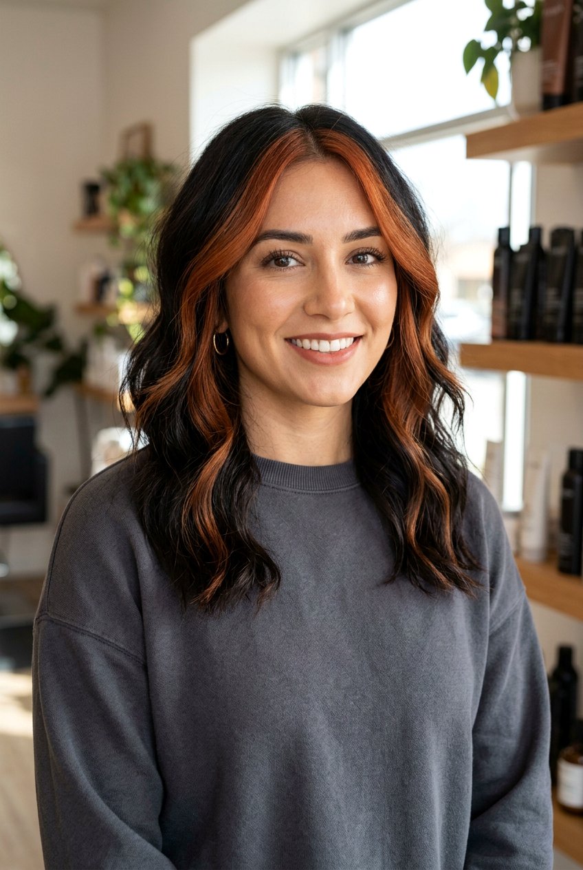 Cinnamon Money Piece Highlights on Dark Hair - 20 cinnamon highlights on dark hair - 20 cinnamon highlights on dark hair